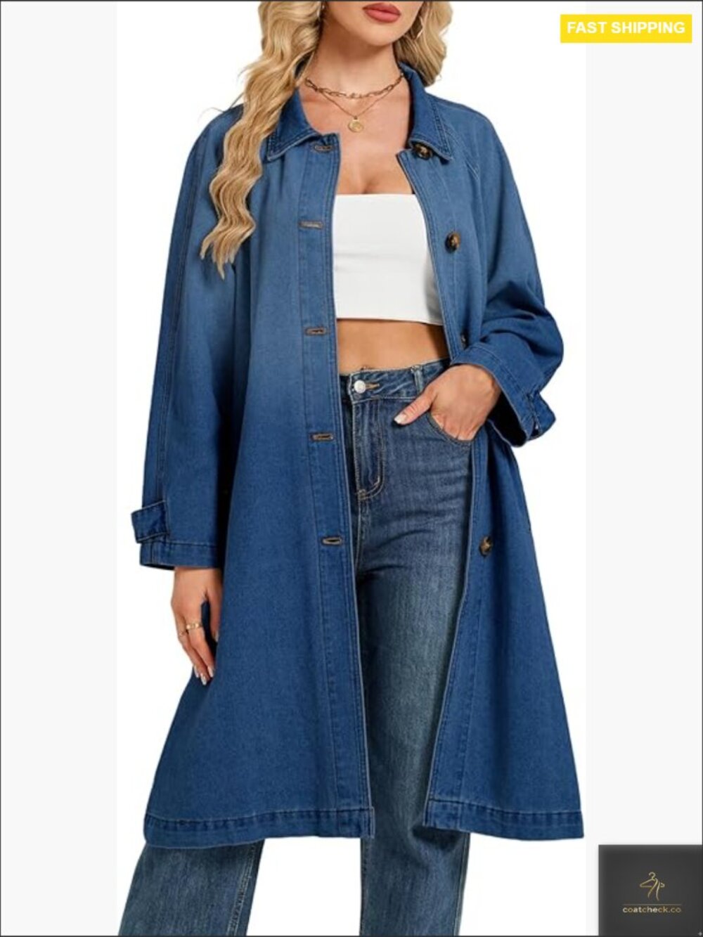 Denim Trench Coat Midi Long Jean Jacket Oversized Single Breasted Duster